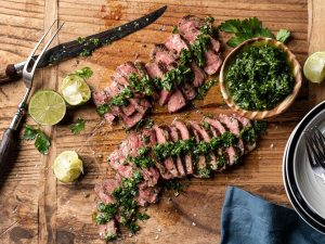 chimichurri marinated strip filets