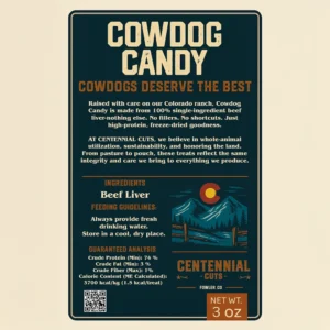 Cowdog Candy beef liver treats for dogs - back label - ingredients